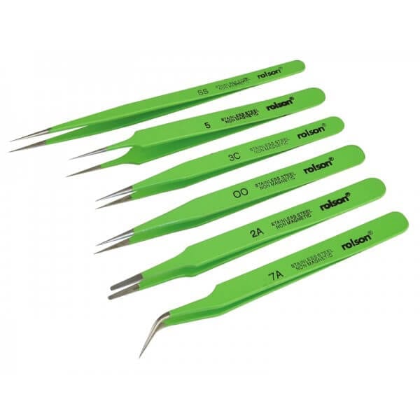 6 Piece Epoxy Coated Tweezer Set