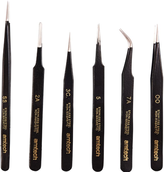 6 Piece Epoxy Coated Tweezer Set