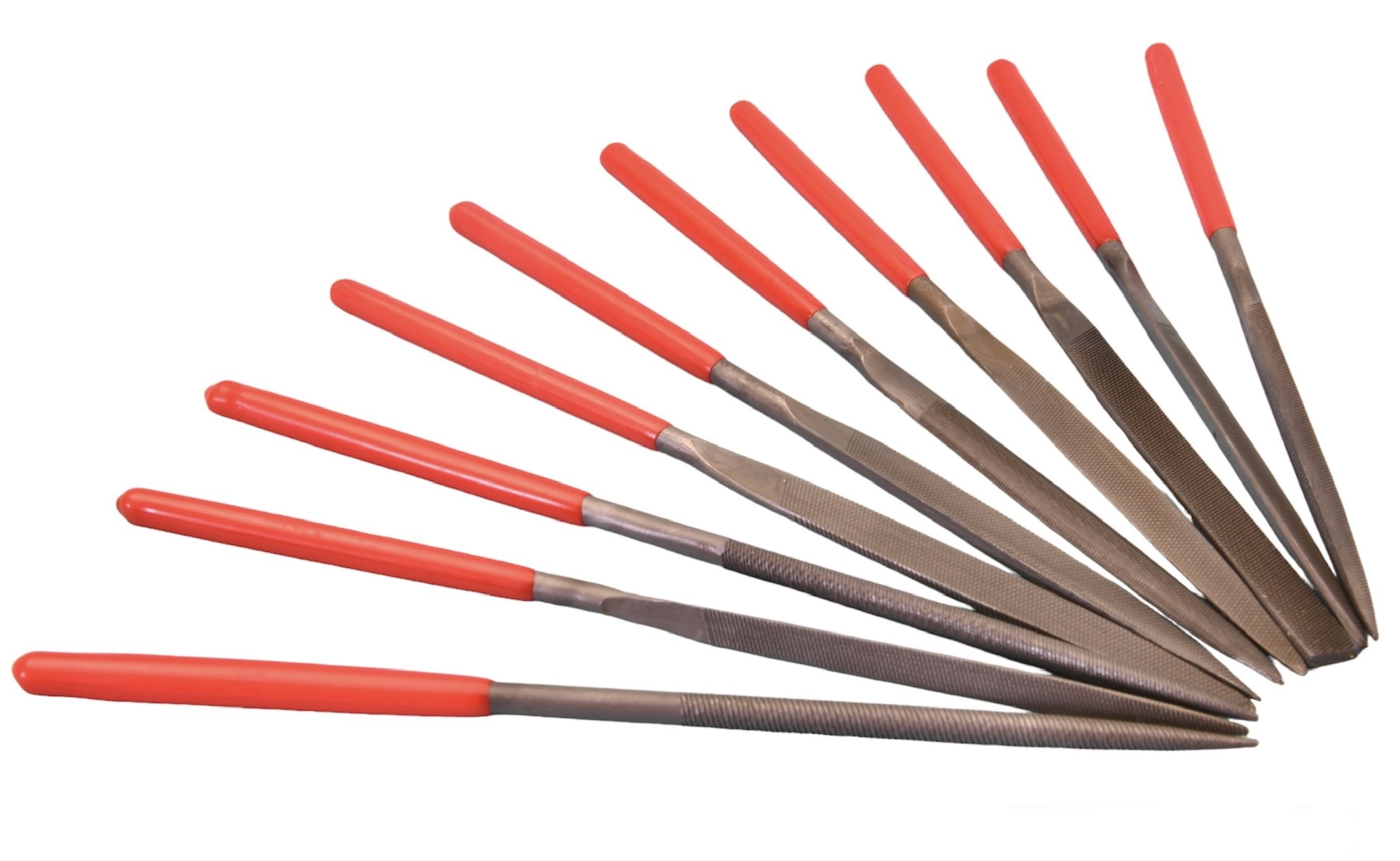 10 Piece Large Needle File Set Dipped Handles 180mm