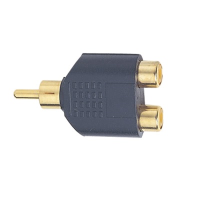 Adaptor Phono Plug / 2 Phono Sockets Gold
