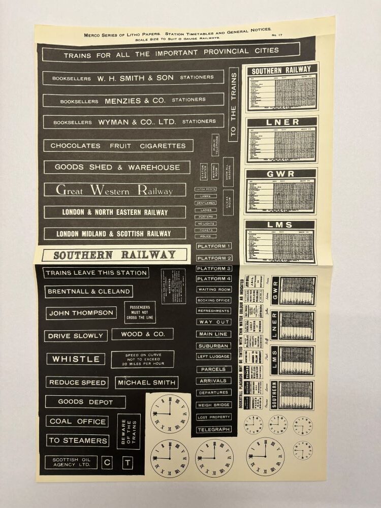 MERCO 7mm (O Gauge) Litho Sheet Station Signs