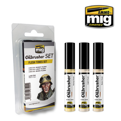 MIG Ammo 3 Piece Oilbrusher Set Flesh Tones