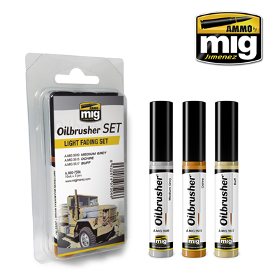 MIG Ammo 3 Piece Oilbrusher Set Light Fading