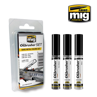MIG Ammo 3 Piece Oilbrusher Set Bare Metal