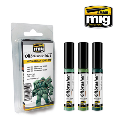 MIG Ammo 3 Piece Oilbrusher Set Mechas Green