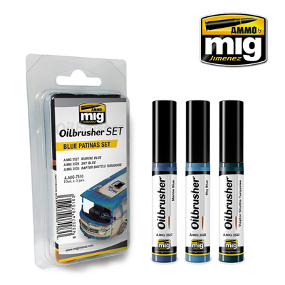 MIG Ammo 3 Piece Oilbrusher Set Blue Patinas