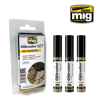 MIG Ammo 3 Piece Oilbrusher Set Soil Colours