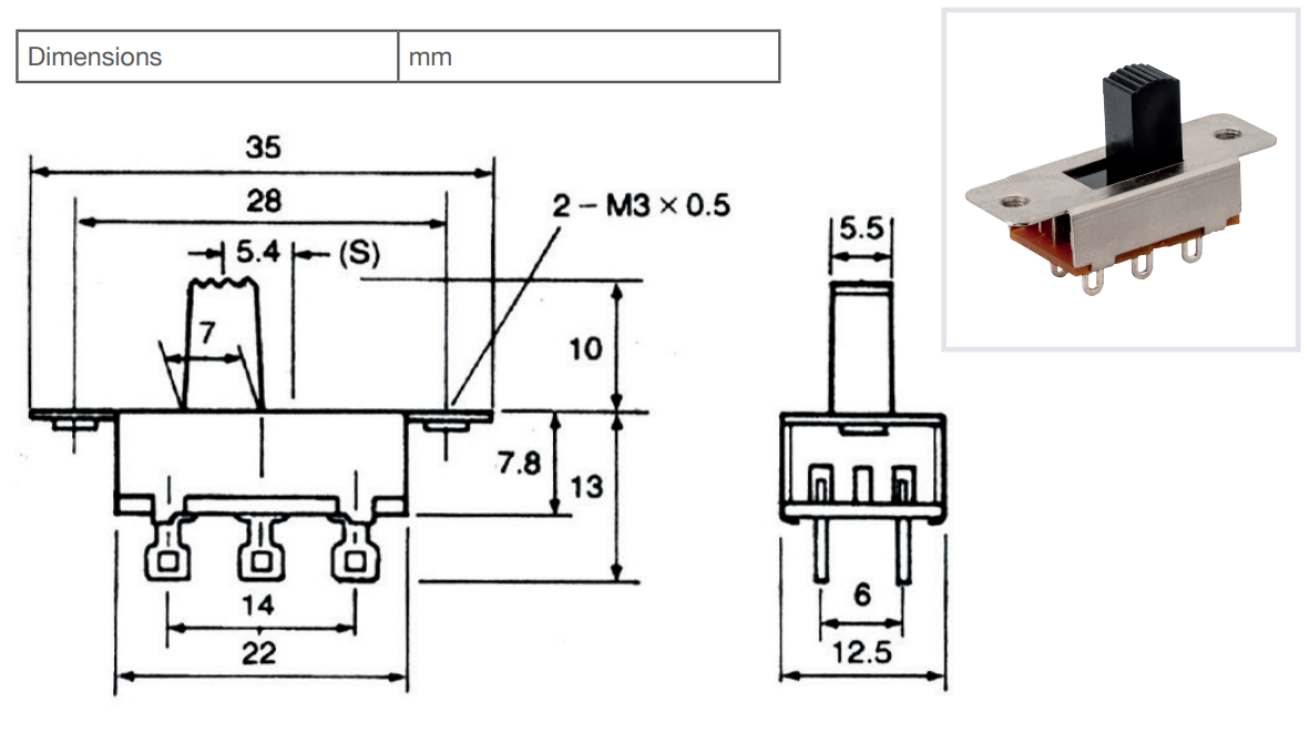Slide Switch DPDT C/Off On/Off/On - Image 2